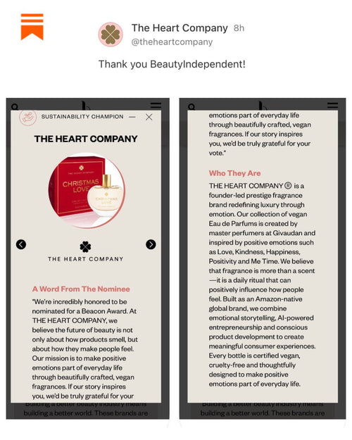THE HEART COMPANY Nominated for Sustainability Champion at the Beacon Awards 2026