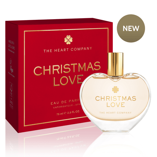 Vegan Christmas perfume by The Heart Company in a heart-shaped bottle, cruelty-free eau de parfum holiday fragrance